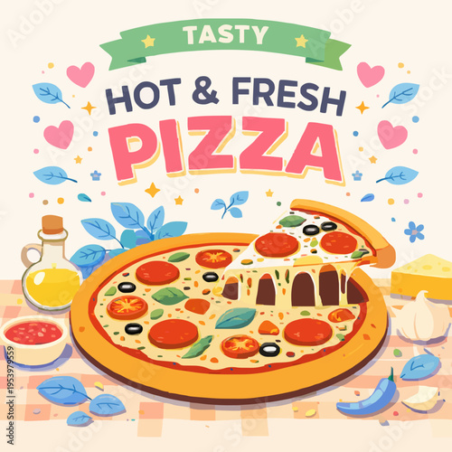 Fresh Pizza Meal Illustration