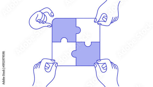 A puzzle piece illustration with hands putting together a teamwork concept
