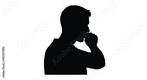 Man in profile hand to mouth thoughtful pose silhouette