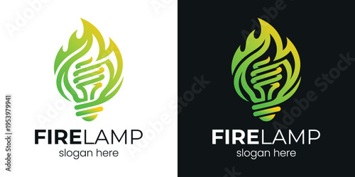 Firelamp Logo Design Creative Light Bulb with Flame Concept.