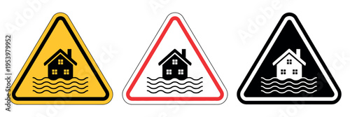 Flood Disaster Signs Collection Showing Flat Silhouette Icons Illustrating Flood Warnings Emergency Response Water Hazards Vector Illustration