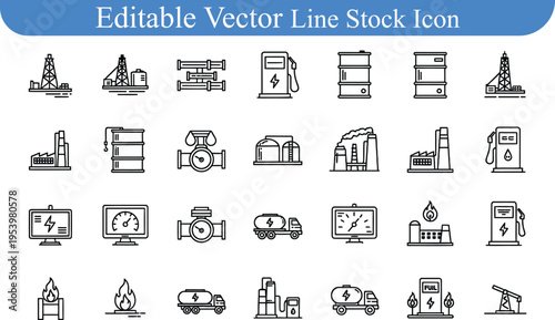 Industrial icons vector set with line art