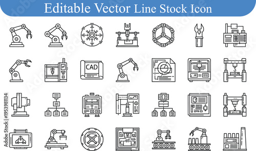 Editable vector line stock icons for industry and technology