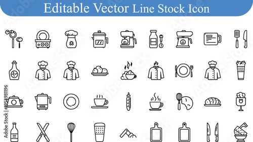 Editable vector line stock icons for food and cooking
