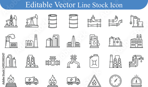Editable vector line stock icons for industry and energy