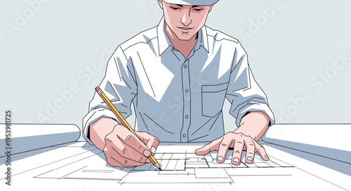 Man drawing on white paper.