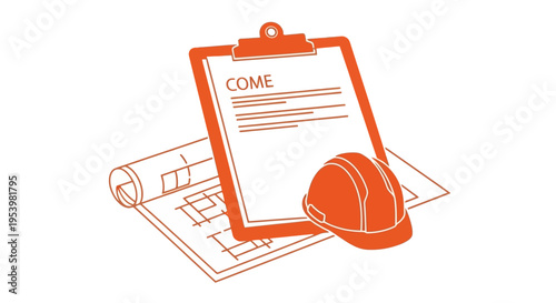 Orange Hard Hat and Clipboard Construction.