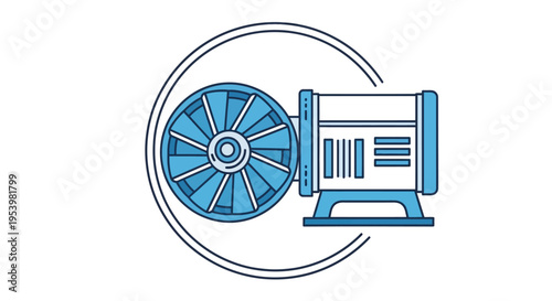 Blue computer hardware and fan.