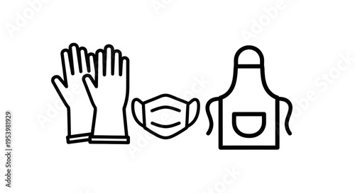 Protective Gloves Mask and Apron Illustration.