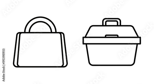 Simple Line Drawings of Lunch Containers.