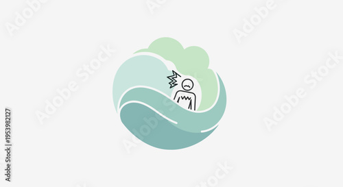 Abstract illustration of a distressed person struggling amidst overwhelming waves, representing anxiety, stress, and mental health challenges.