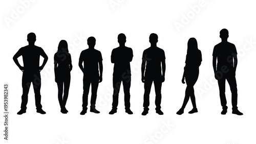 A row of silhouetted figures showcasing diverse postures and appearances