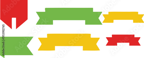 A collection of colorful ribbon banners and shapes