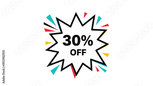 Vibrant comic style speech bubble featuring thirty percent off text is perfect for retail sales and promotional advertisement campaigns.