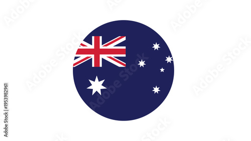 Circular emblem features the national flag of Australia with the Union Jack and stars prominently displayed on a clean white background.
