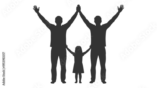 Photos Silhouette of a family with parents and a child raising their hands in unison