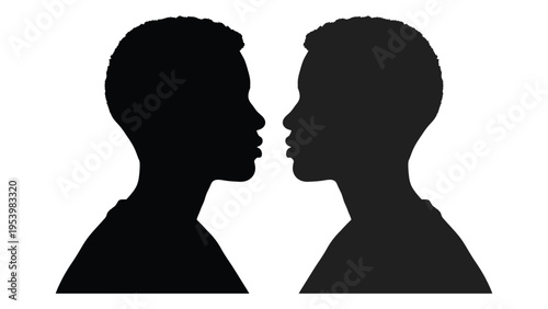 Two profiles facing each other depicted as black silhouettes against a white background
