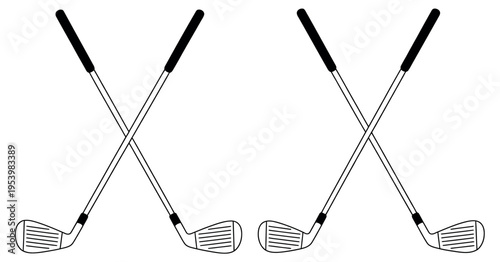 Golf Clubs Crossed Illustration Showing Iron Club Design Silver Shaft Black Grip Angled Clubhead Golf Sport Equipment Vector