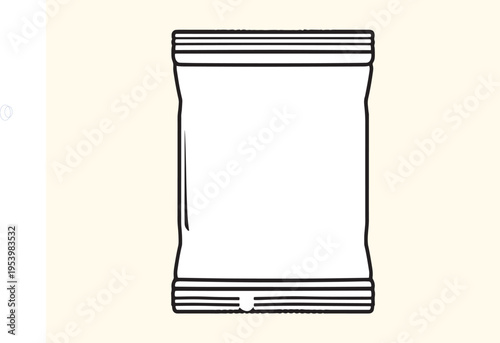 Snack Packet Outline Blank Packaging Mockup Hand Drawn Line Art Vector Illustration