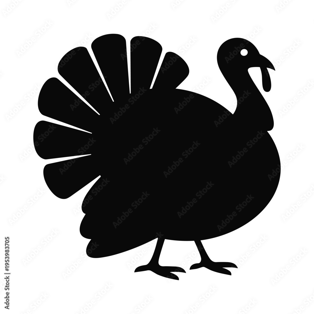 Fototapeta premium Silhouette icon of a turkey bird, symbolizing thanksgiving, food, and the autumn harvest season, black and white