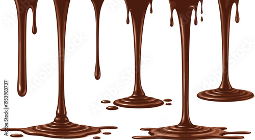 Chocolate dripping liquid set with flowing streams drops and puddles realistic sweet sauce vector illustration collection