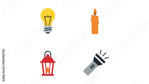 Four icons representing different sources of illumination and ideas