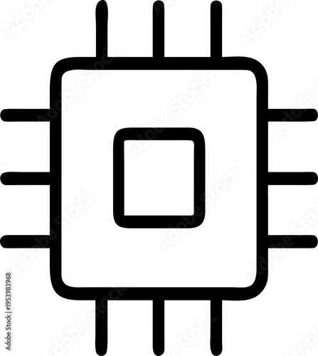 Line art icon of a microchip or cpu simple black and white illustration