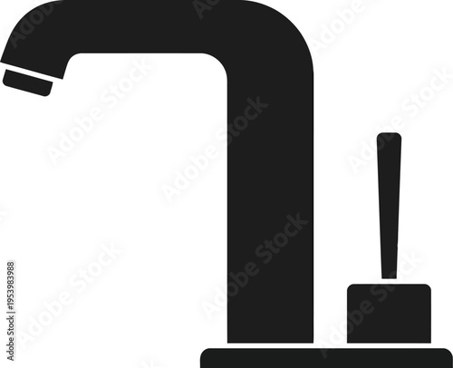 Silhouette of a modern kitchen faucet designed to mix hot and cold water efficiently.A sleek black faucet against a clean white background for modern kitchen design