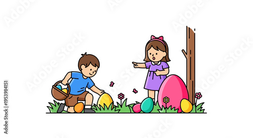 Children enjoying an Easter egg hunt outdoors.