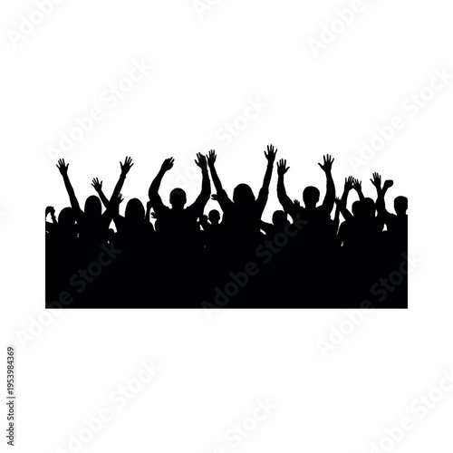 Silhouetted Crowd Raising Hands in Unity.