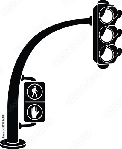 Traffic Light Outline Icon - Minimalist Design. Black and white vector illustration of a traffic signal system, 