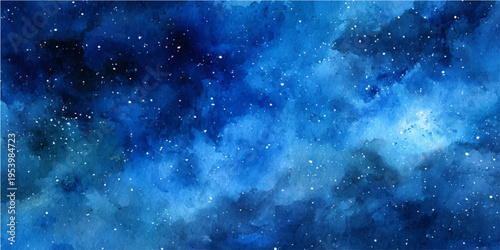 An artistic depiction of the celestial expanse, stars scattered across a watercolor night sky in hues of deep blue and indigo.