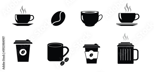 Coffee cup icon set. Cups of coffee tea collection. Tea cup illustration sign collection.