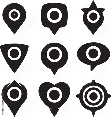  Location pin and map pointer set for navigation, travel, and place identification