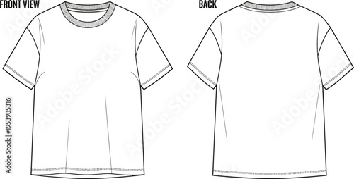 Technical fashion flat vector of a men's basic short sleeve crew neck t-shirt shown in front and back views for apparel design.