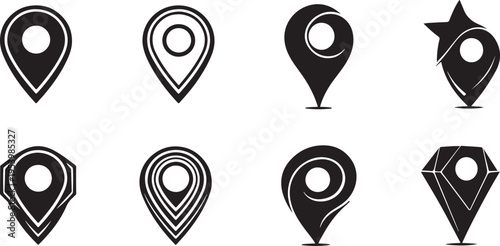 Map location pins and pointer signs for travel navigation and tracking interface