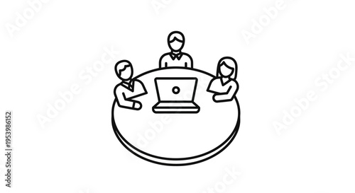 Business team meeting around laptop.