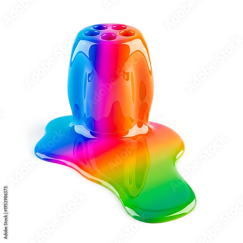 Colorful pen holder with dripping paint effect on transparent background