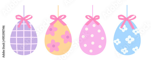 Easter Egg Ornaments with Colorful Floral and Geometric Patterns vector  illustration set. 
Spring Holiday Decoration.
Transparent background. SVG.
