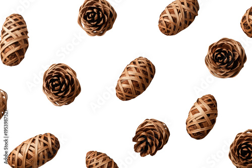 Decorative pine cones on transparent background, natural rustic elements for autumn, winter, or christmas design
