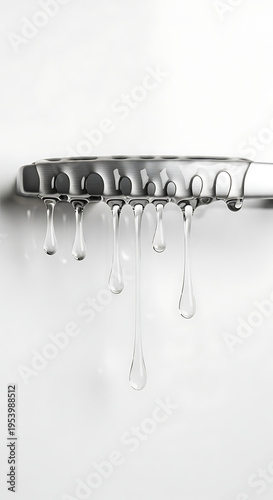 Metallic object with water droplets conceptual artistic display