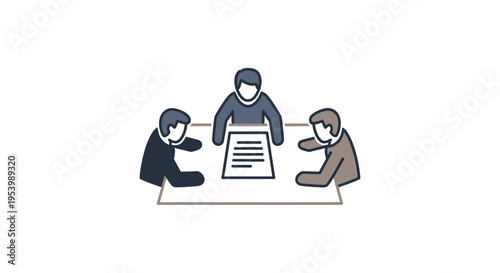 Three people sitting at a table discussing a document.