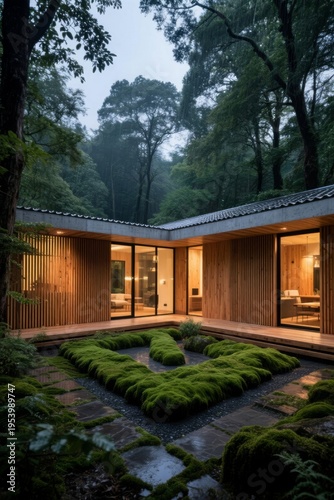 Modern Japanese house with moss garden interior courtyard design