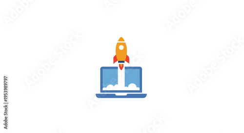 A rocket launching from a laptop.