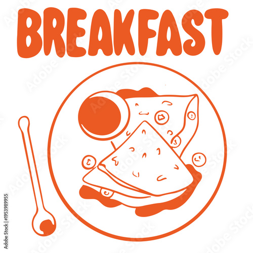 Breakfast hand drawn doodle with pancakes syrup egg and plate morning meal illustration
