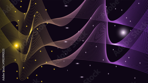 Speed star dust background. Golden blue magic ai tech abstract wavy streak pattern. Digital landscape neon shiny shimmer gradient. Technology glitter texture with light effect. Artificial data connect