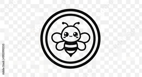 Cartoon Bee Illustration in Circle Logo.