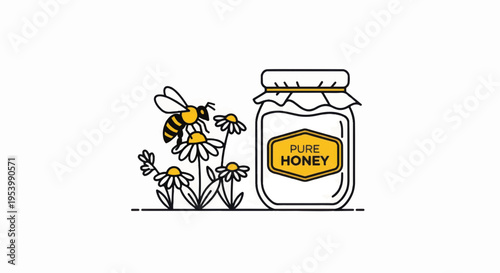 Illustration of Honey Jar and Bee.