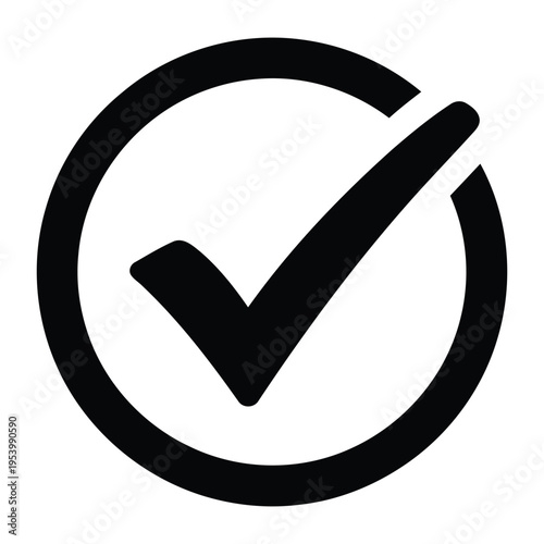 A black checkmark in a circle on a white background.
