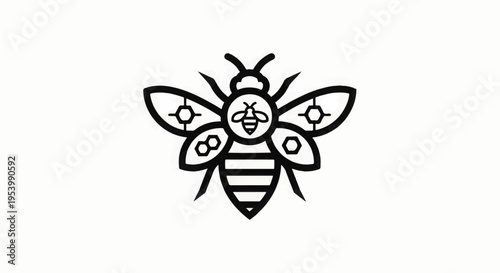 Simple Black and White Bee Illustration.